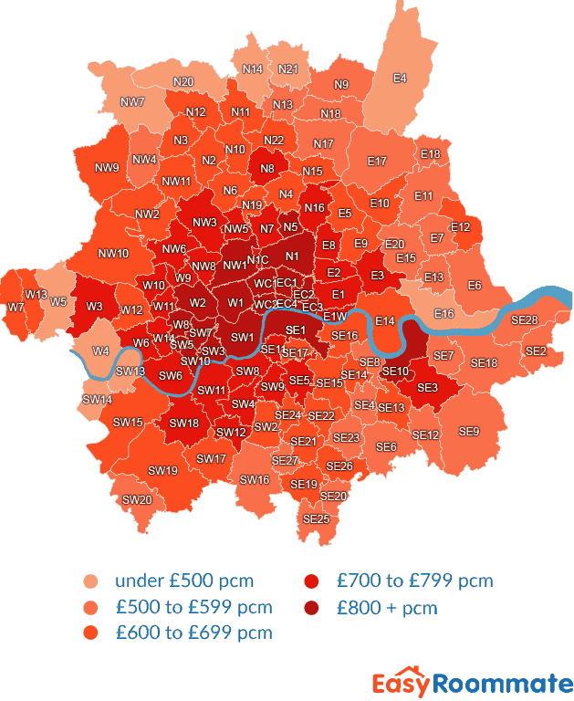 伦敦各区域的房子租金
