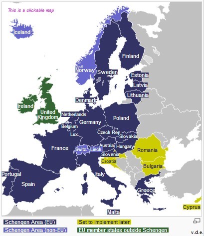 欧洲申根国地图